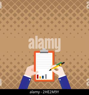 Presse-papiers de conservation des associés commerciaux documentant les rapports financiers avec Pen.Mains dessin de graphiques utilisation de papier avec crayon montrant le dessin visuel de Illustration de Vecteur