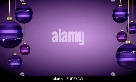 Banderole de Noël et d'Avent avec boules violettes et violettes ampoules avec décorations. Illustration de Vecteur