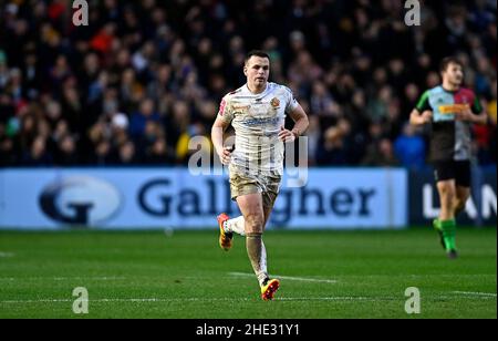 Twickenham, Royaume-Uni.08th janvier 2022.Rugby, premier ministre.Harlequins V Exeter Chiefs.La fonction Stiop.Twickenham.Joe Simmonds (chefs Exeter).Credit: Sport en images/Alamy Live News Banque D'Images