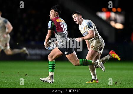 Twickenham, Royaume-Uni.08th janvier 2022.Rugby, premier ministre.Harlequins V Exeter Chiefs.La fonction Stiop.Twickenham.Marcus Smith (Harlequins).Credit: Sport en images/Alamy Live News Banque D'Images