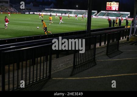 Newport, Royaume-Uni.08th janvier 2022.Une vue générale du match joué sans spectateurs.EFL football League Two Match, Newport County contre Salford City à Rodney Parade à Newport, pays de Galles, le samedi 8th janvier 2022.Le match est joué à huis clos en raison des dernières restrictions du gouvernement gallois concernant les covid. Cette image ne peut être utilisée qu'à des fins éditoriales.Utilisation éditoriale uniquement, licence requise pour une utilisation commerciale. photo par Andrew Orchard/Andrew Orchard Sports Photography/Alay Live News crédit: Andrew Orchard Sports Photography/Alay Live News Banque D'Images