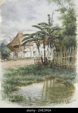 Fabián de la Rosa - paysage philippin avec cabane Nipa (1905). Banque D'Images