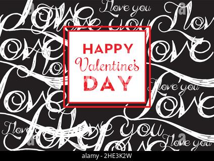 Bonne Saint-Valentin texte, lettrage à la main poster typographique sur fond rouge dégradé.Illustration vectorielle.Carte postale, carte, invitation Illustration de Vecteur