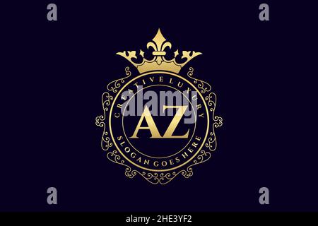 AZ initial lettre Luxury calligraphique féminin floral dessiné à la main heraldic monogramme ancien style vintage luxe logo design Premium Illustration de Vecteur