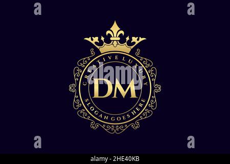 DM lettre initiale Luxe calligraphie féminine fleur dessinée à la main heraldique monogramme ancien style vintage luxe logo design Premium Illustration de Vecteur