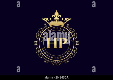 HP initial lettre Luxury calligraphie féminine fleur dessinée à la main heraldic monogramme ancien style vintage luxe logo design Premium Illustration de Vecteur