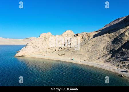 Belle vue aérienne sur la plage de Beritnica sur l'île de Pag Banque D'Images