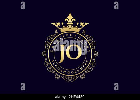 JO lettre initiale Luxe calligraphie féminine fleur dessinée à la main heraldique monogramme ancien style vintage luxe logo design Premium Illustration de Vecteur