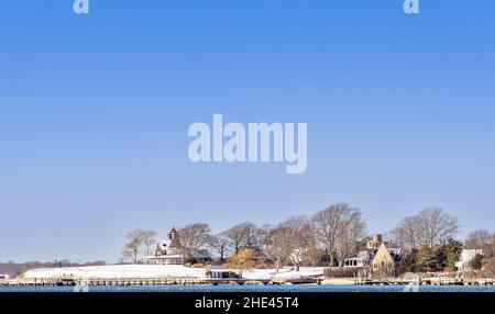 Paysage d'hiver avec 1 Shorewood Road, Shelter Island, NY Banque D'Images