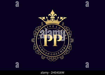 PP lettre initiale de luxe calligraphique féminin floral dessiné à la main heraldique monogramme ancien style vintage de luxe logo design Premium Illustration de Vecteur