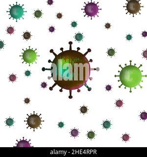 Des versions colorées des particules du coronavirus sont isolées sur fond blanc dans cette illustration de 3 jours. Banque D'Images