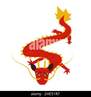 Illustration vectorielle plate rouge dragon chinois isolée Illustration de Vecteur