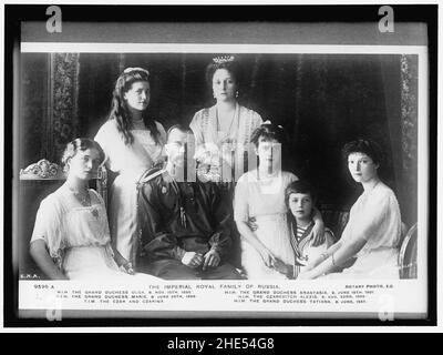 FAMILLE ROYALE RUSSE.LA FAMILLE IMPÉRIALE.ASSIS- LA GRANDE DUCHESSE OLGA; LE TSAR; THEGRAND DUCHESSE ANASTASIA; LE CZAREVITCH ALEXIS; LA GRANDE DUCHESSE TATIANA.DEBOUT - LA GRANDE DUCHESSE Banque D'Images