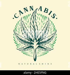 Feuilles de cannabis gravure Shine Vintage illustrations pour votre travail logo, t-shirt de marchandise de mascotte, autocollants et étiquettes, affiche, cartes de vœux Illustration de Vecteur