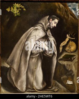 Saint François agenouillé en méditation, par El Greco, espagnol, c.1605-1610, Banque D'Images