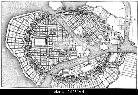 Saint Peterburg plan directeur 1717 par Leblond. Banque D'Images