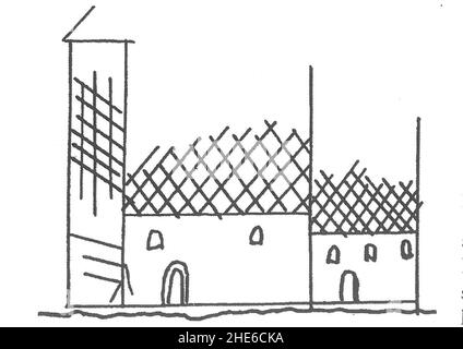 Ancienne église de Sakshaug esquisse médiévale. Banque D'Images