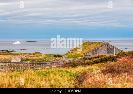 Norstead: A Viking Village & Port of Trade est une reconstruction d'un camp Viking à l'anse aux Meadows sur la Great Northern Peninsula de Terre-Neuve. Banque D'Images