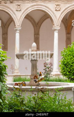 Fontaine dans la cour du cloître de Saint-Domingue à Baza, Grenade. Banque D'Images