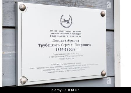 Irkoutsk, Russie 30 juillet 2021 - Maison du Décibriste Trubetskoy Sergei Petrovich. Banque D'Images