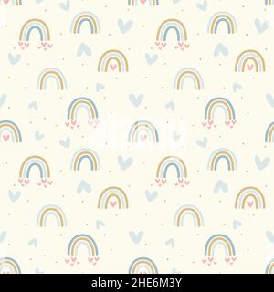 Motif pastel sans coutures à motif noeuds et coeurs.Motif arc-en-ciel fait main et joli imprimé pour bébé ou enfant. Illustration de Vecteur