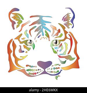 lignes colorées avec potrait de tigre Banque D'Images