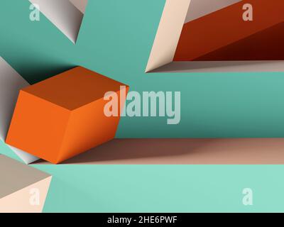 Installation géométrique abstraite colorée, arrière-plan architectural contemporain, illustration de rendu 3D Banque D'Images