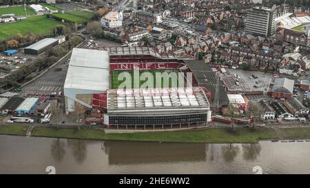 Une vue aérienne de City Ground devant cet après-midi Emirates FA Cup 3rd Round fixture Nottingham Forest vs Arsenal Banque D'Images