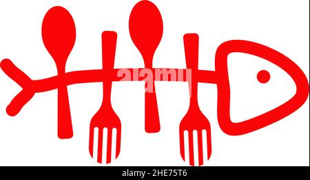 Logo du restaurant Fish Food avec symbole de vecteur d'os de poisson Illustration de Vecteur