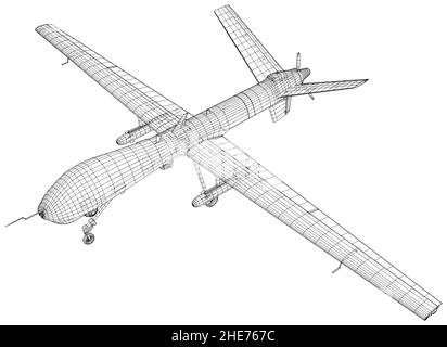 Avion.Rendu vectoriel de 3D.Drone militaire prédateur.Les couches de lignes visibles et invisibles sont séparées.Fil - châssis Illustration de Vecteur