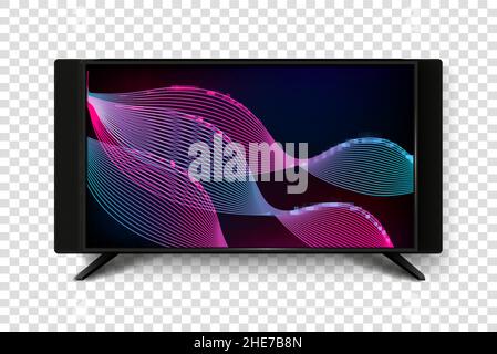 Illustration vectorielle de l'ensemble Smart TV moderne 3D.Icônes réalistes isolées sur fond transparent.Écran plasma LCD avec arrière-plan abstrait. Illustration de Vecteur