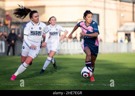 Londres, Royaume-Uni.09th janvier 2022.Lucy Monkman (14 Dulwich Hamlet) en action lors du match des femmes Premier régionales de Londres et du Sud-est entre Dulwich Hamlet et Millwall Lionesses à Champion Hill à Londres, en Angleterre.Liam Asman/SPP crédit: SPP Sport presse photo./Alamy Live News Banque D'Images