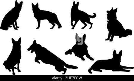 ensemble chien silhouette berger allemand Illustration de Vecteur