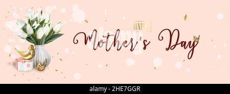Modèle de carte de vœux pour la fête des mères. Maquette de carte postale prête à imprimer.Circulaire de bienvenue internationale de la fête des mères.Mise en page de la bannière. Illustration de Vecteur