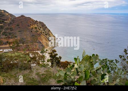 Vue panoramique sur la plage de Descanso sur l'île de Catalina Banque D'Images