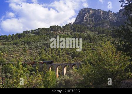 Schmalsjasbahn 'Roter Blitz' von Palma nach Soller, Mallorca, Balearia, Espagnol, Europa | train touristique de Palma à Soller, Mallorca, Iles Baléares Banque D'Images