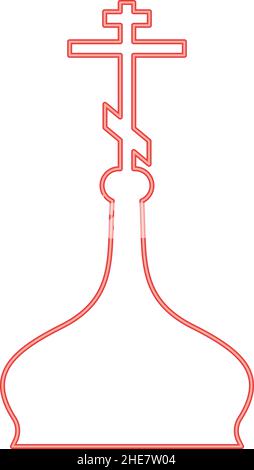 Néons cupola ortodox église rouge couleur vecteur illustration image plat style lumière Illustration de Vecteur