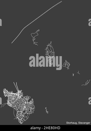 Navigation négative détaillée lignes blanches rues urbaines carte du quartier STORHAUG ARRONDISSEMENT de la capitale régionale norvégienne de Stavanger, Illustration de Vecteur