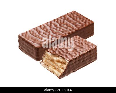 Barre de chocolat gaufré isolée sur fond blanc Banque D'Images