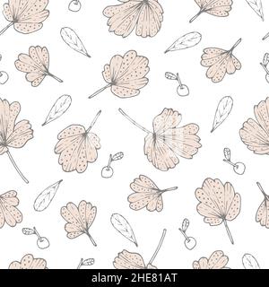 Motif puéril et délicat avec feuilles et fruits sur fond transparent Illustration de Vecteur