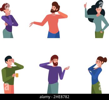 Pensée des gens.Les personnes intelligentes debout et la confusion s'inquiètent idée pensée contemplative esprits garish vecteur illustrations ensemble Illustration de Vecteur