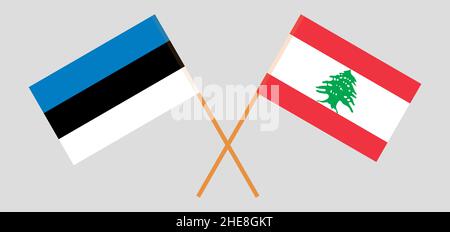 Drapeaux croisés du Liban et de l'Estonie.Couleurs officielles.Proportion correcte.Illustration vectorielle Illustration de Vecteur