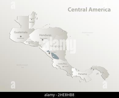 Carte de l'Amérique centrale, division administrative, sépare les régions et les noms individuels, papier carde 3D vecteur naturel Illustration de Vecteur