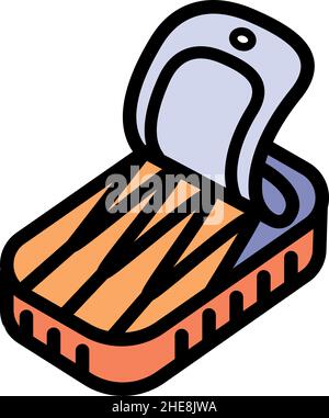 Boîte de sardines icône en style simple.Illustration en couleur du poisson en conserve, du hareng, du sprat.Icône vectorielle plate pour la conception de sites Web isolée sur fond blanc Illustration de Vecteur