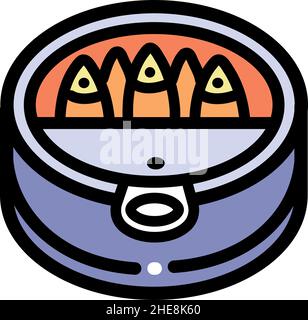 Boîte de sardines icône en style simple.Illustration en couleur du poisson en conserve, du hareng, du sprat.Icône vectorielle plate pour la conception de sites Web isolée sur fond blanc Illustration de Vecteur