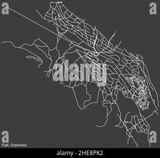 Navigation négative détaillée lignes blanches rues urbaines carte du quartier FJELL MUNICIPALITÉ de la capitale régionale norvégienne de Drammen, Illustration de Vecteur