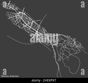 Navigation négative détaillée lignes blanches rues urbaines carte du quartier STRØMSØ COMMUNE de la capitale régionale norvégienne de Drammen Illustration de Vecteur