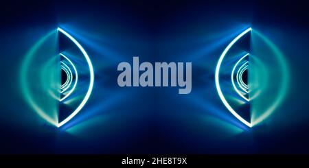 Un fond d'art de lumières au néon turquoise.3D illustration Banque D'Images