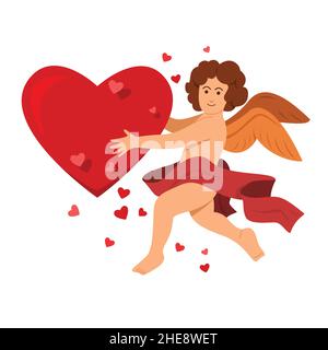 Cupidon tenant un coeur pour la Saint-Valentin. Illustration de Vecteur