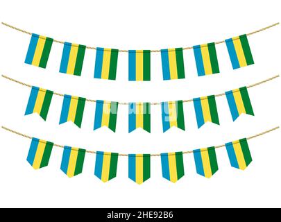 Drapeau du Gabon sur les cordes sur fond blanc.Ensemble de drapeaux de bunkting patriotique.Décoration de banderole du drapeau du Gabon Illustration de Vecteur